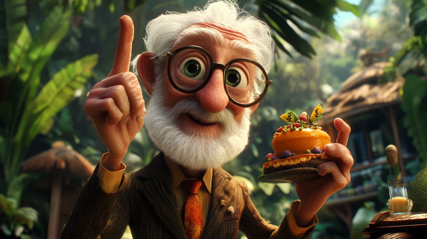 Grandpa waves, animals vanish, house restored ultra-realistic animation.