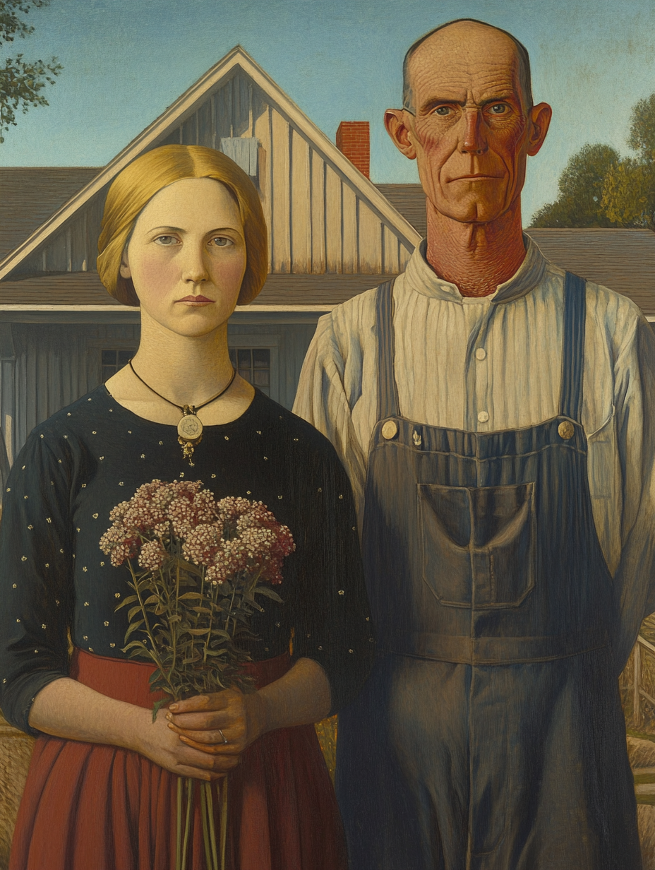 Grant Wood's American Gothic: Hipster Couple Portrait 