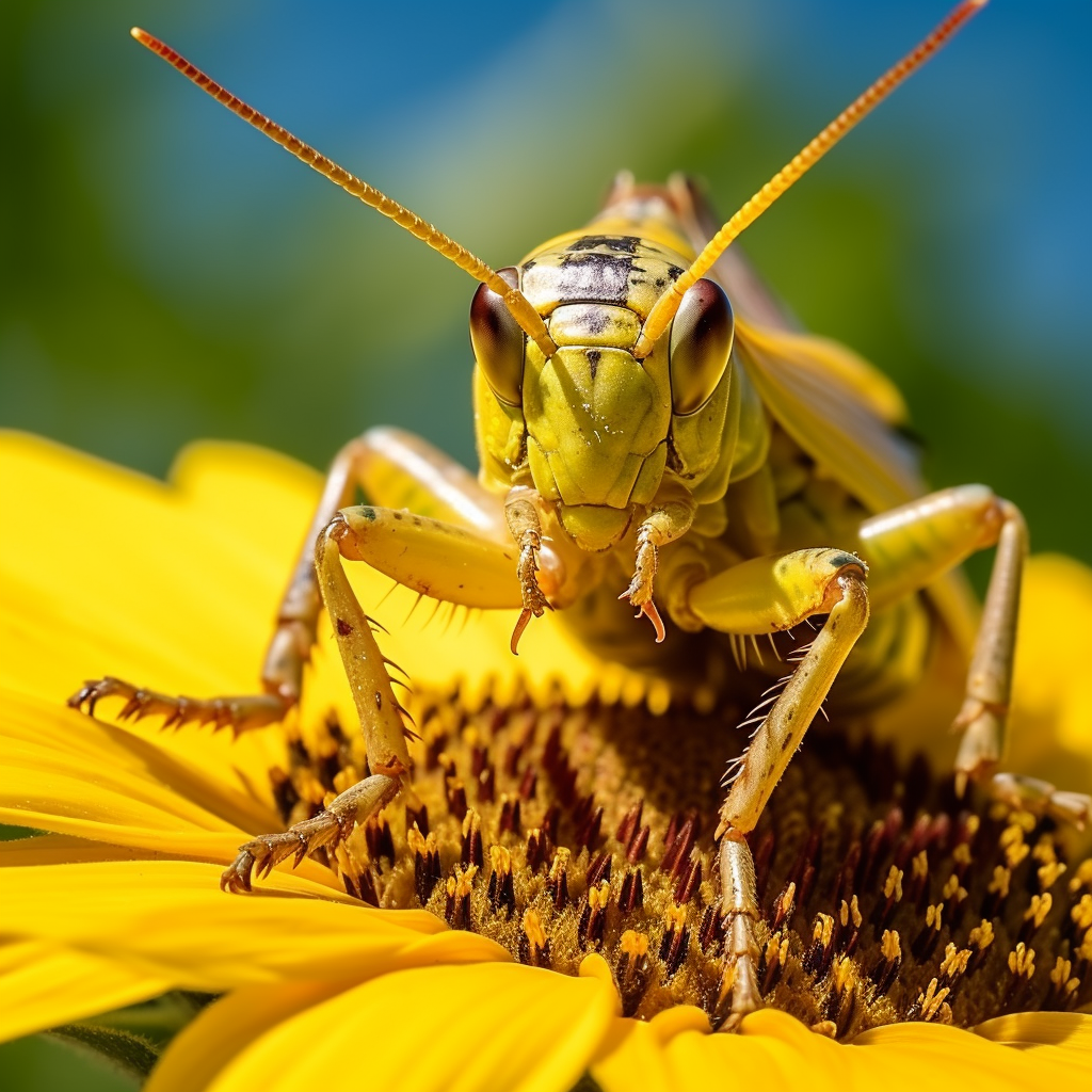 Macro shot grasshopper on sunflower