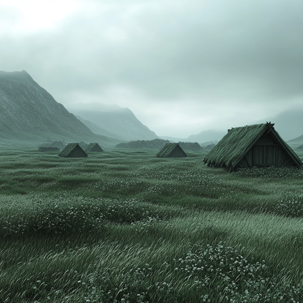 Grassy landscape in a cinematic dark fantasy world.