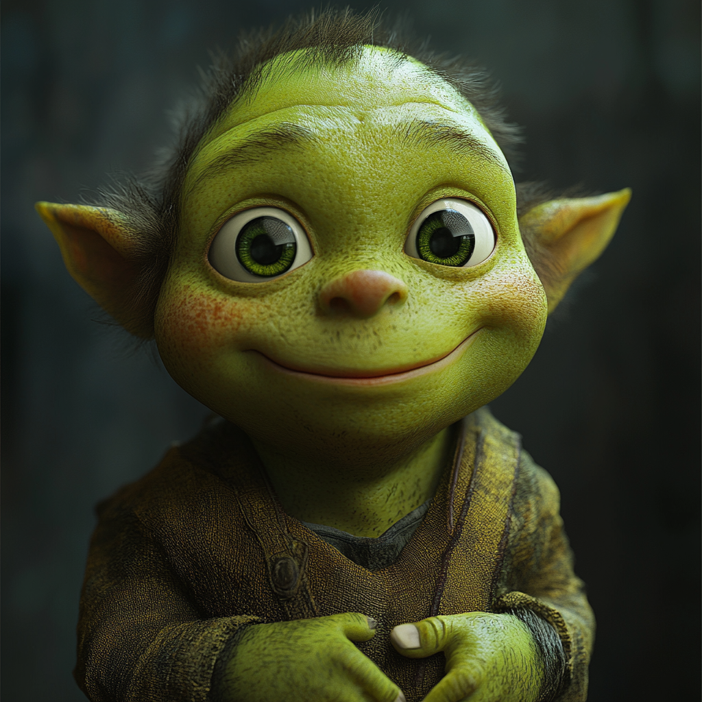 Green Orc Child 3D Render with Funny Texture