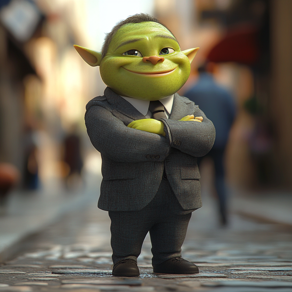 Green Orc Child Manager Helping People Street Pixar 3D