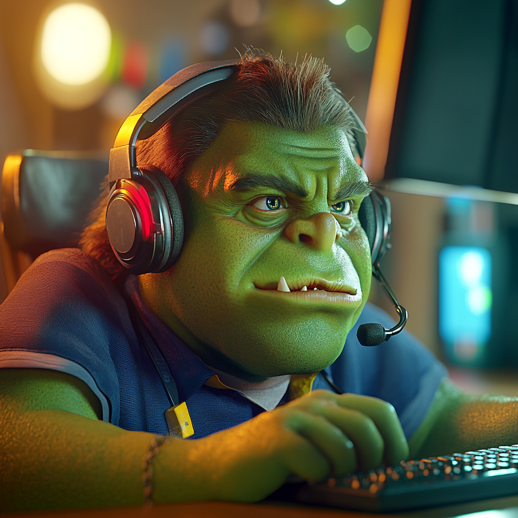 Green Orc Young Call Center Worker 3D Render