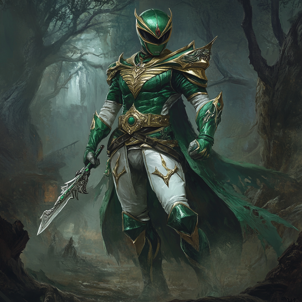 Green Power Ranger reimagined in medieval fantasy world.