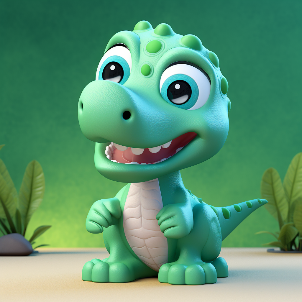 Green T-Rex in clay animation with cute expression.