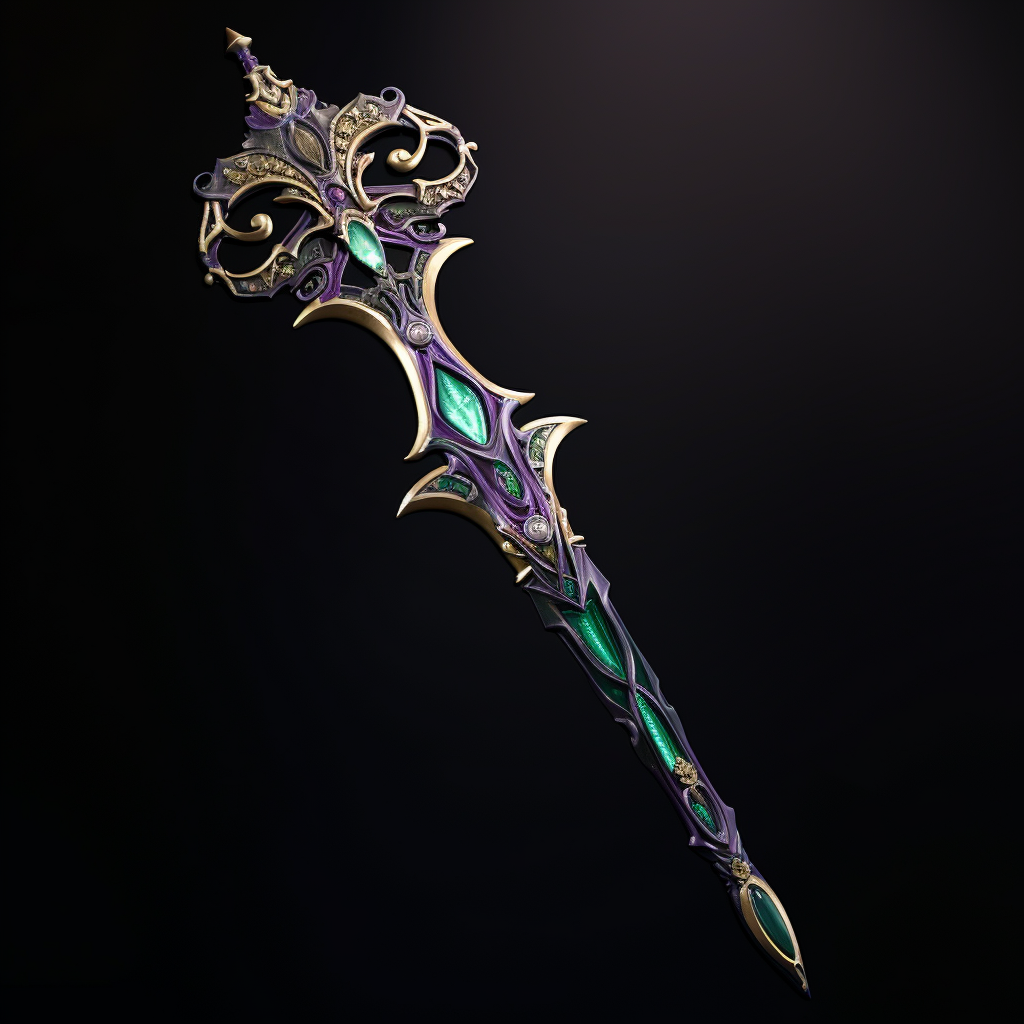 Beautiful green and purple ornate halberd