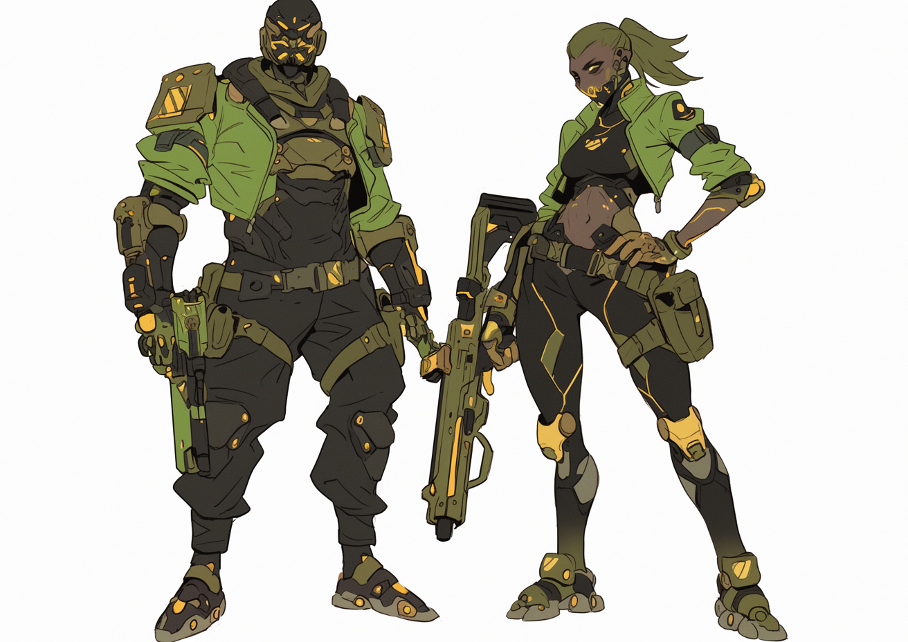 Green and gold supervillain henchmen with future rifles.