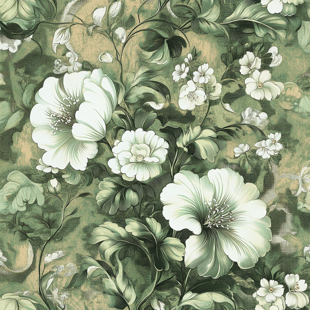 Green and white flowers in a victorian still life.