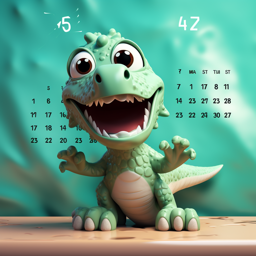 Green child dinosaur with big eyes smiling happily.