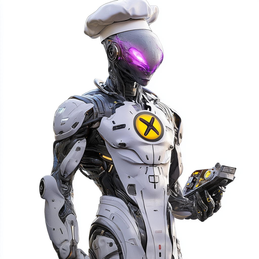 Grey alien with purple tint wearing X-symbol armor.