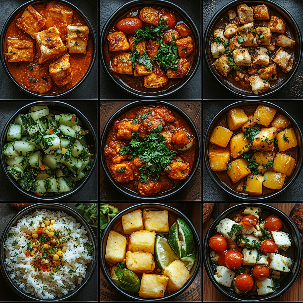 Grid of Food Bowls at Moroccan Table