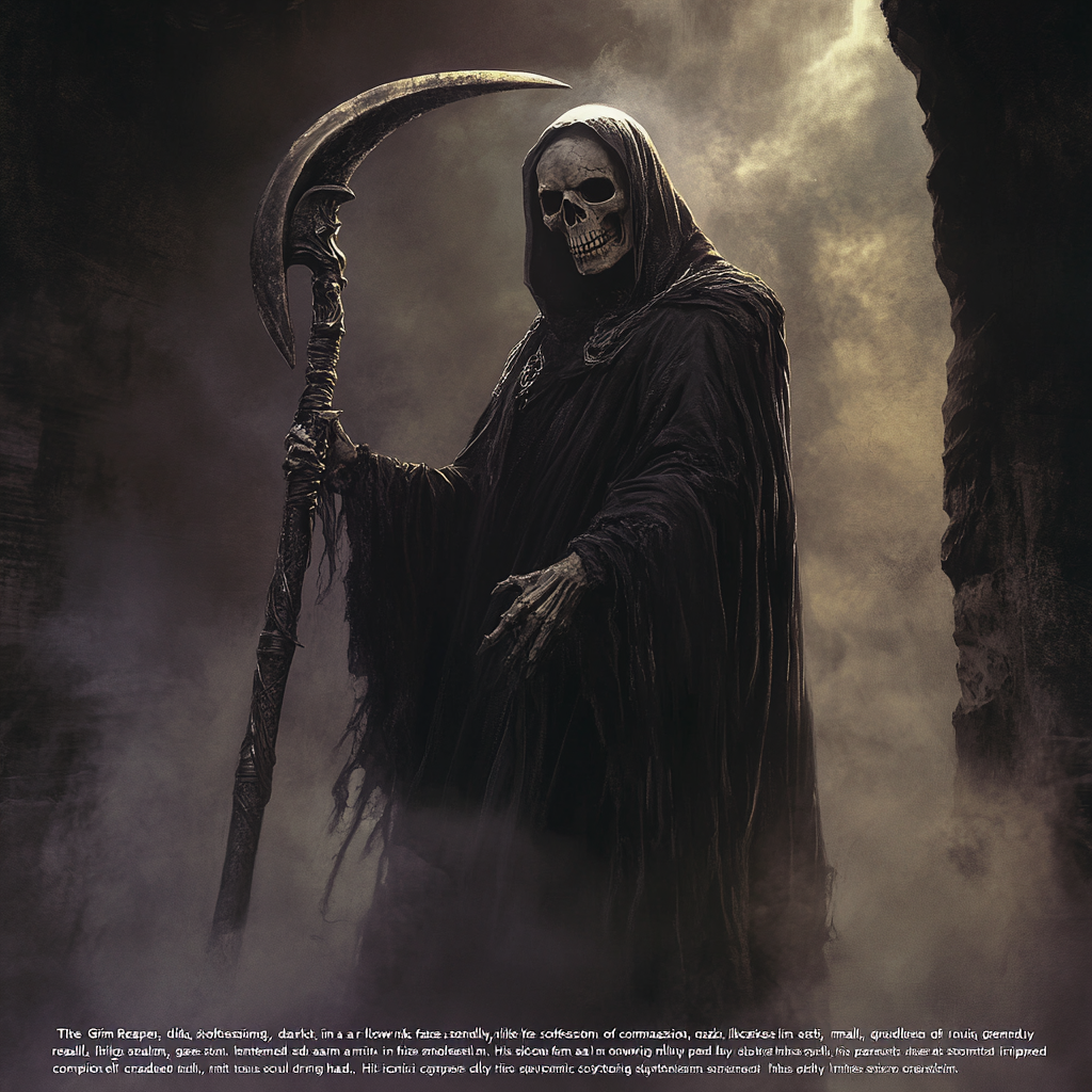 Grim Reaper holding soul with compassion in silence.