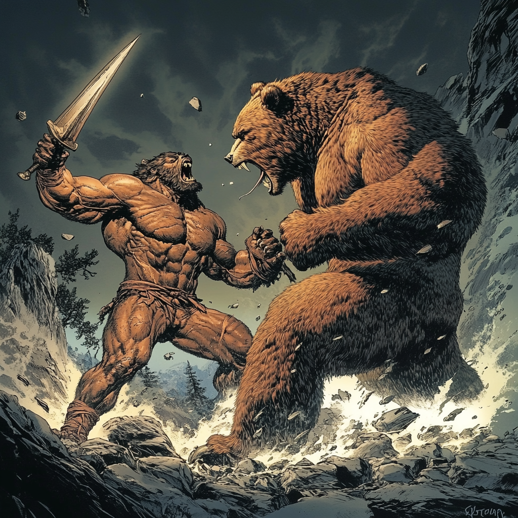 Grizzly Bear vs. Greek Titan Comic Art Battle