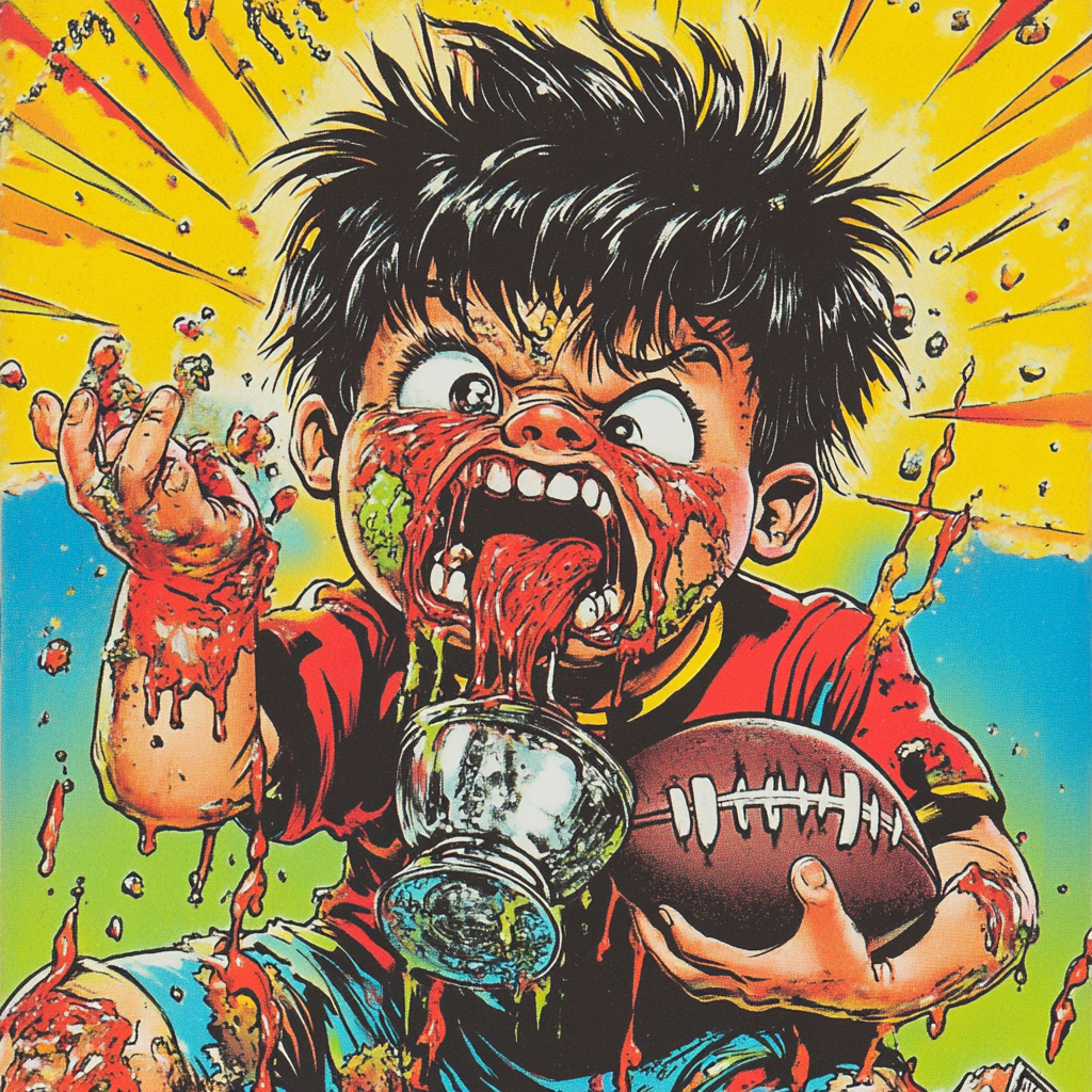 Gross and funny 1980s style kid football card.