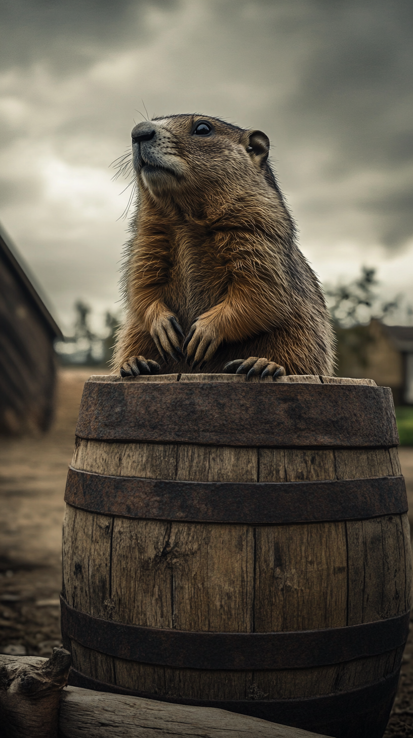 Groundhog Phil Contemplating the Overcast Sky in 1887