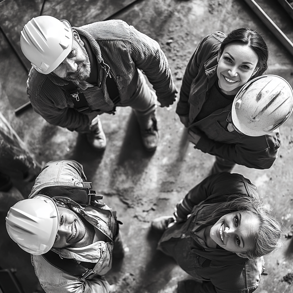 Group of diverse construction workers in professional attire.