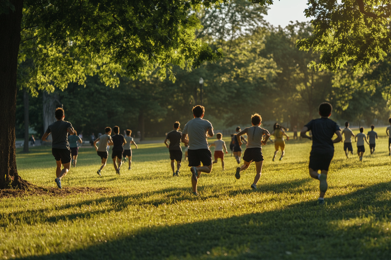 Group of people families playing sports healthy lifestyle outdoors