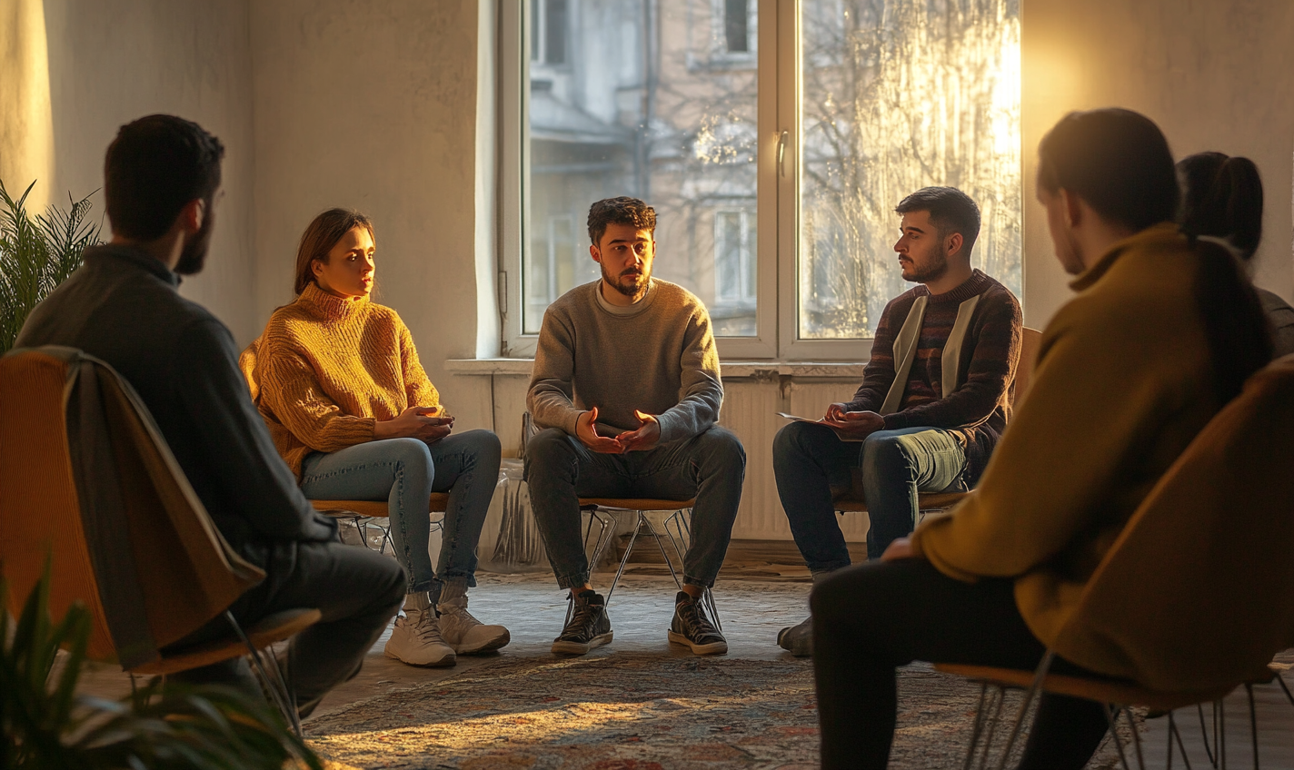 Group therapy session in Ukraine after war