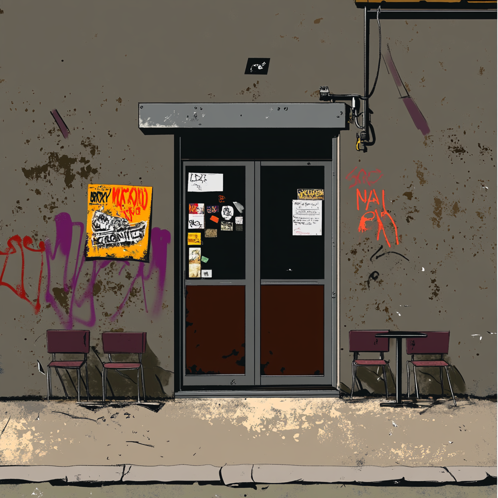 Grunge Punk Restaurant with Graffiti and Yellow Accents