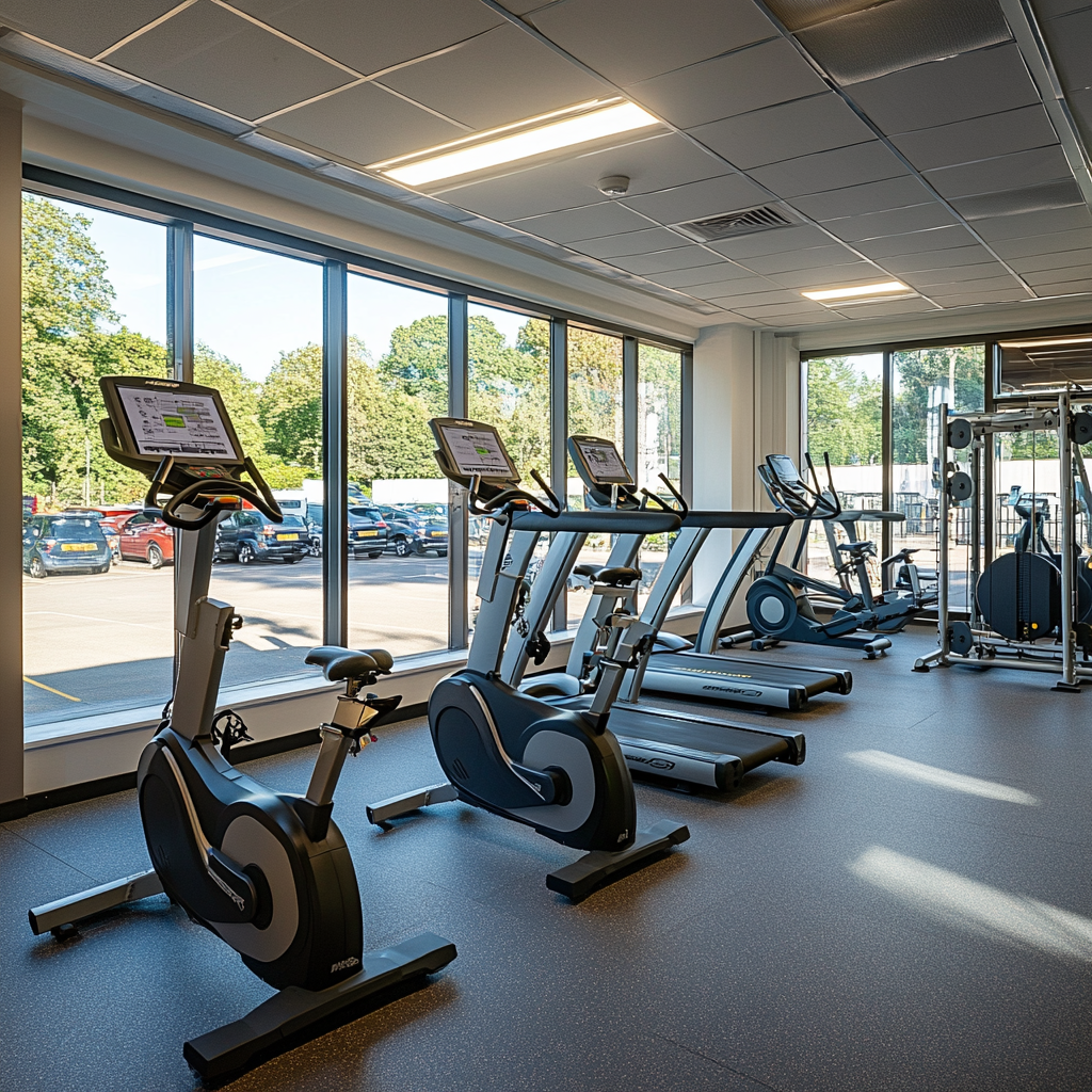 Gym on first floor for young people, well-equipped.