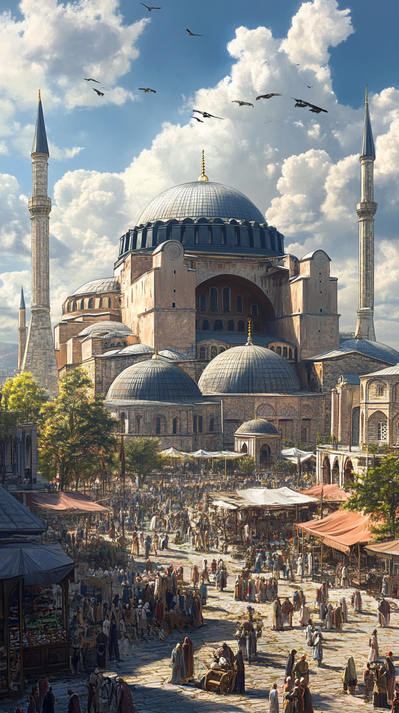 Hagia Sophia in all its grandeur, Byzantine architecture.