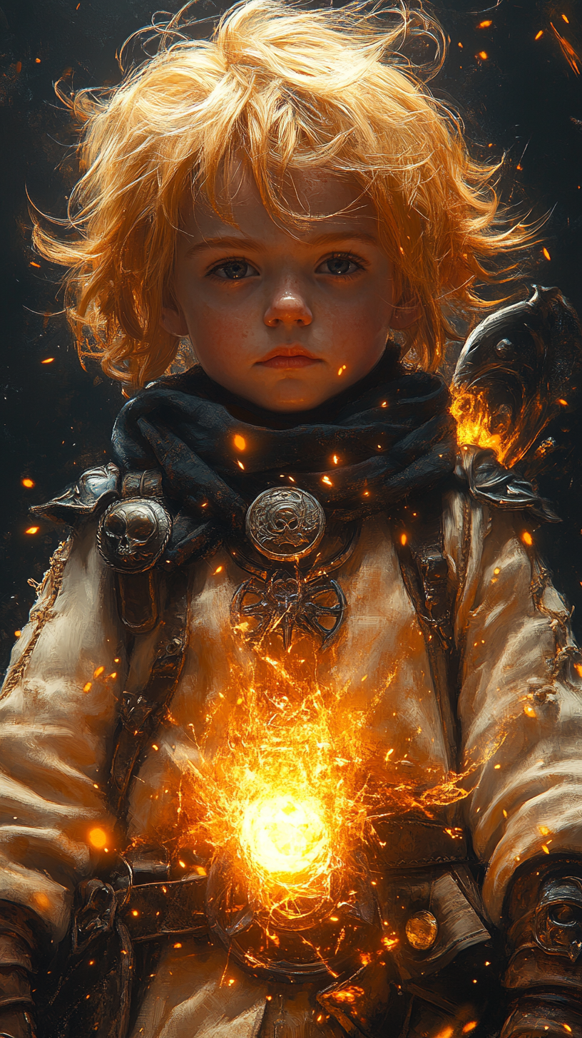 Halfling paladin with orange hair casting victorious spell portrait.