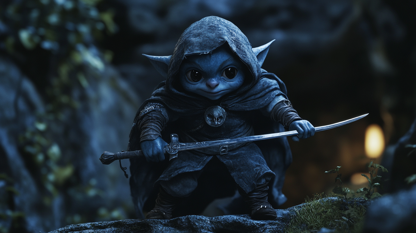 Halfling thief in dark fantasy setting, detailed and realistic.