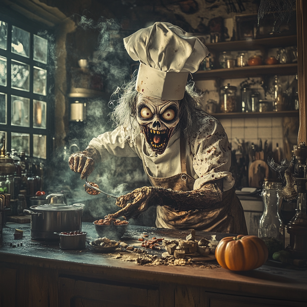 Halloween Chef Cooks in Creepy Haunted Kitchen