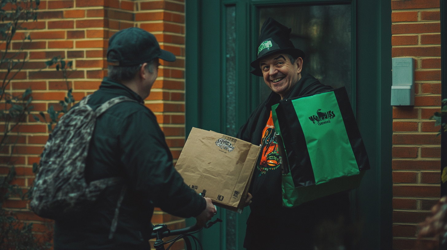 Halloween Delivery: A Father in Vampire Costume