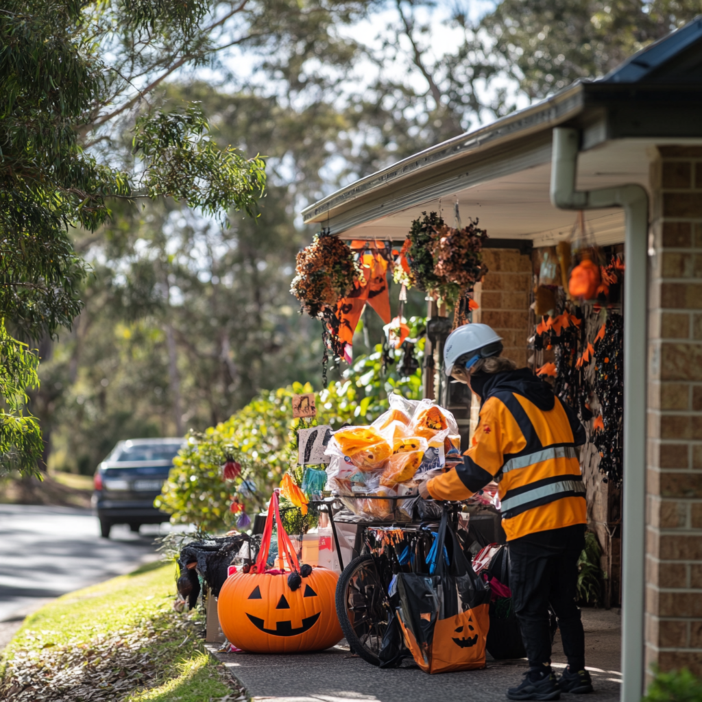 Halloween delivery at colorful house in Australia