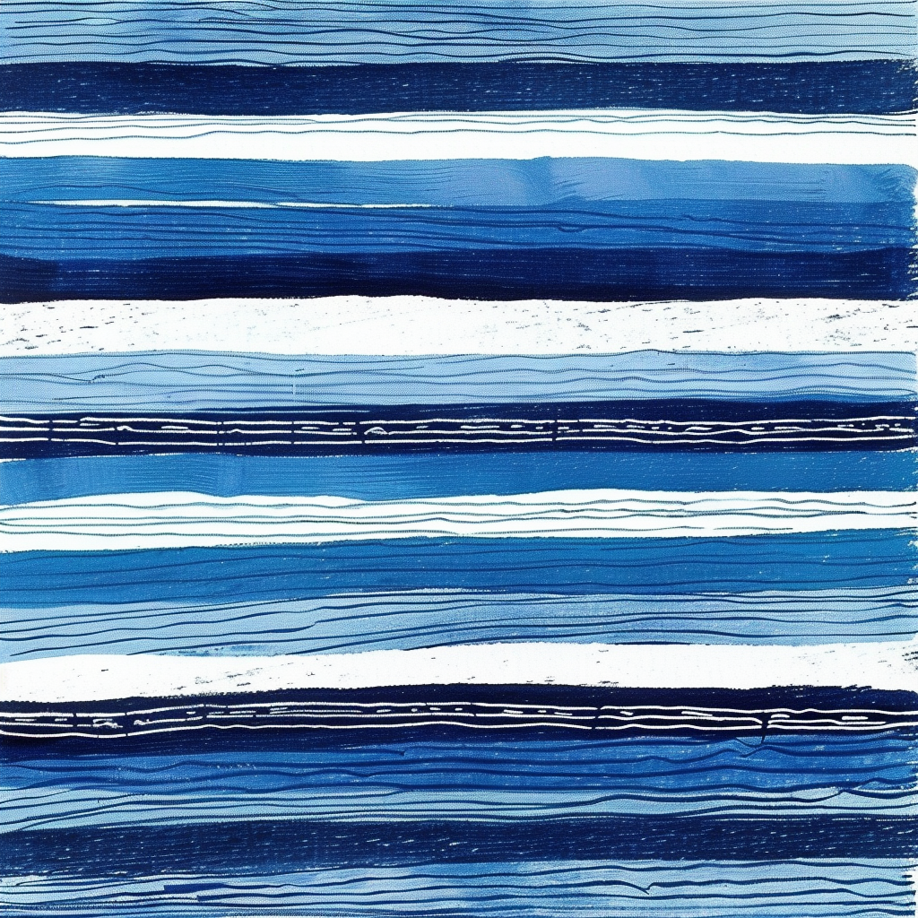 Hand-drawn blue & white stripes with colored pencils.