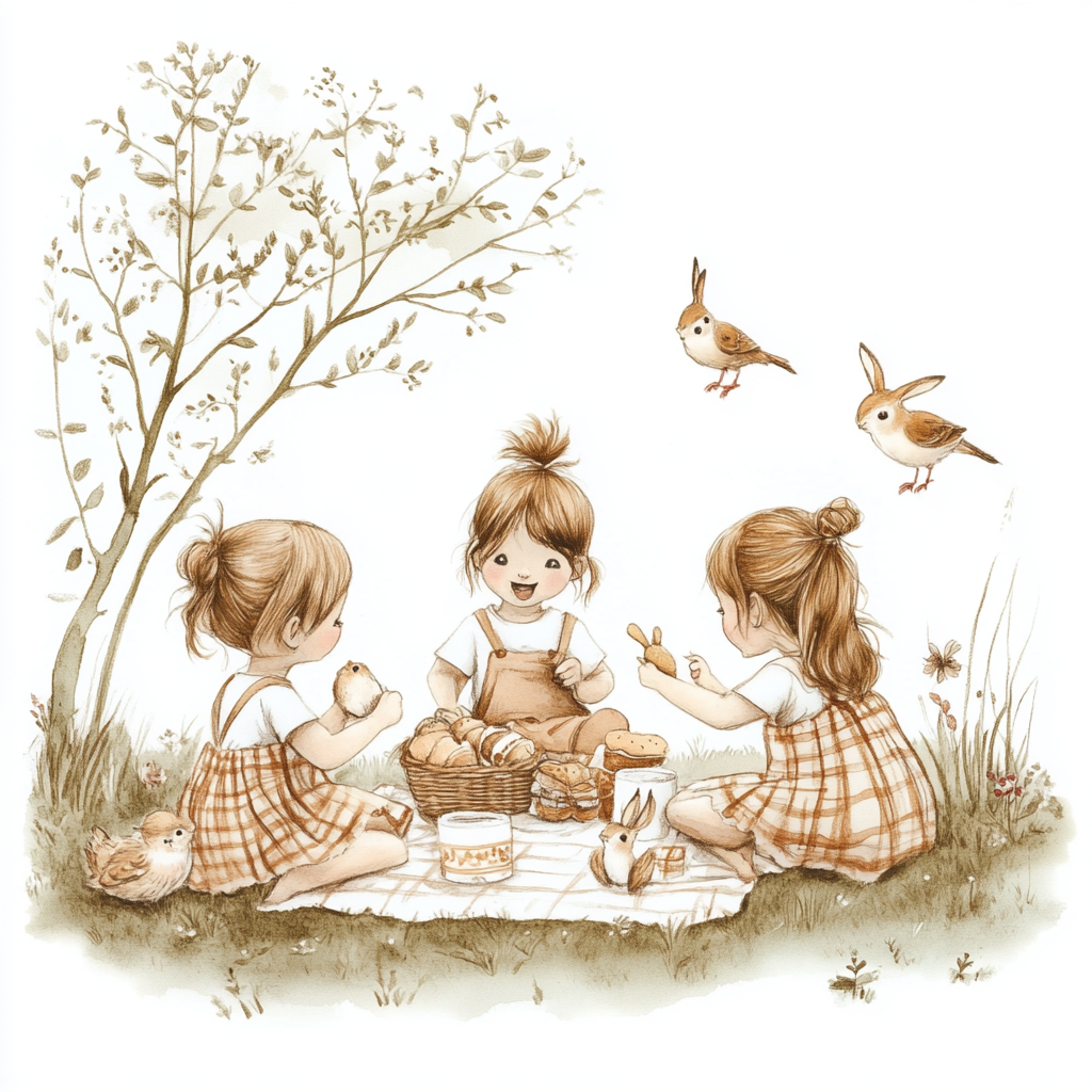 Hand-drawn picnic with pencil and watercolors by Sarah Kay