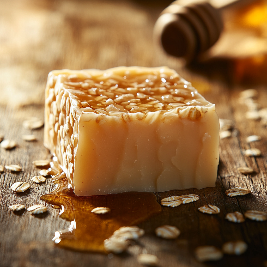 Handmade Honey Oat Soap on Rustic Surface