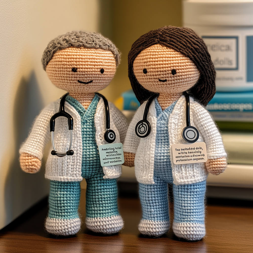 Handmade Knitted American Doctor Dolls Showing Compassion