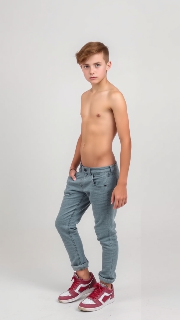 Handsome 13-Year-Old European Boy Wearing Sneakers