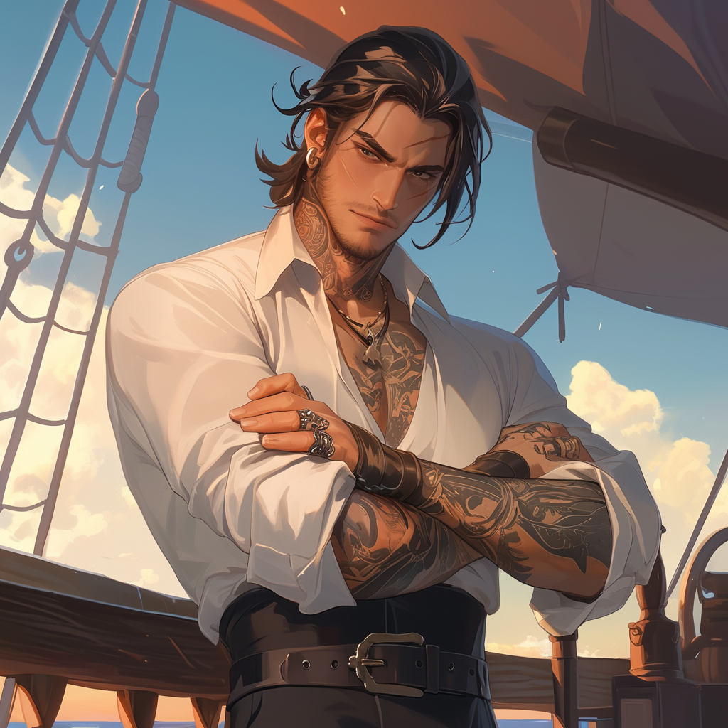 Handsome Pirate Captain on Ship, Historical Theme