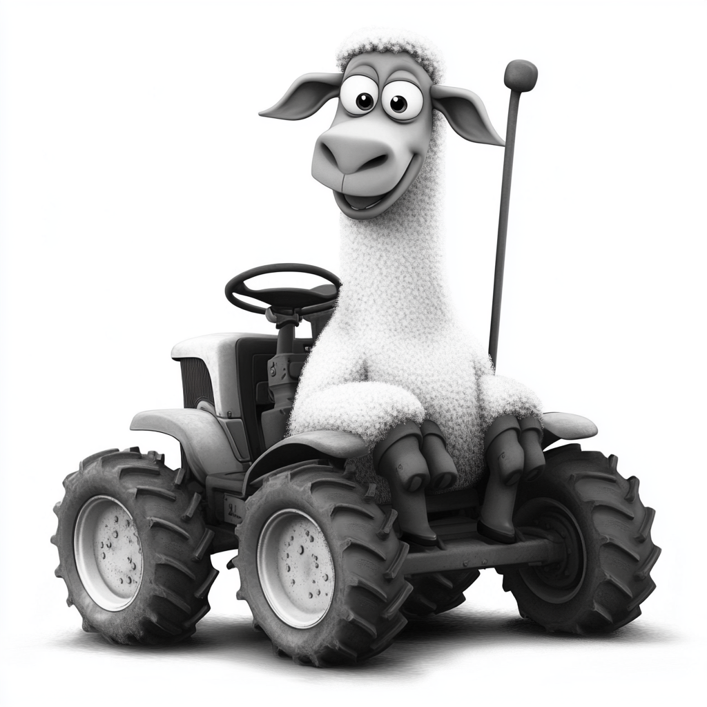 Happy, friendly sheep with four legs in a tractor.