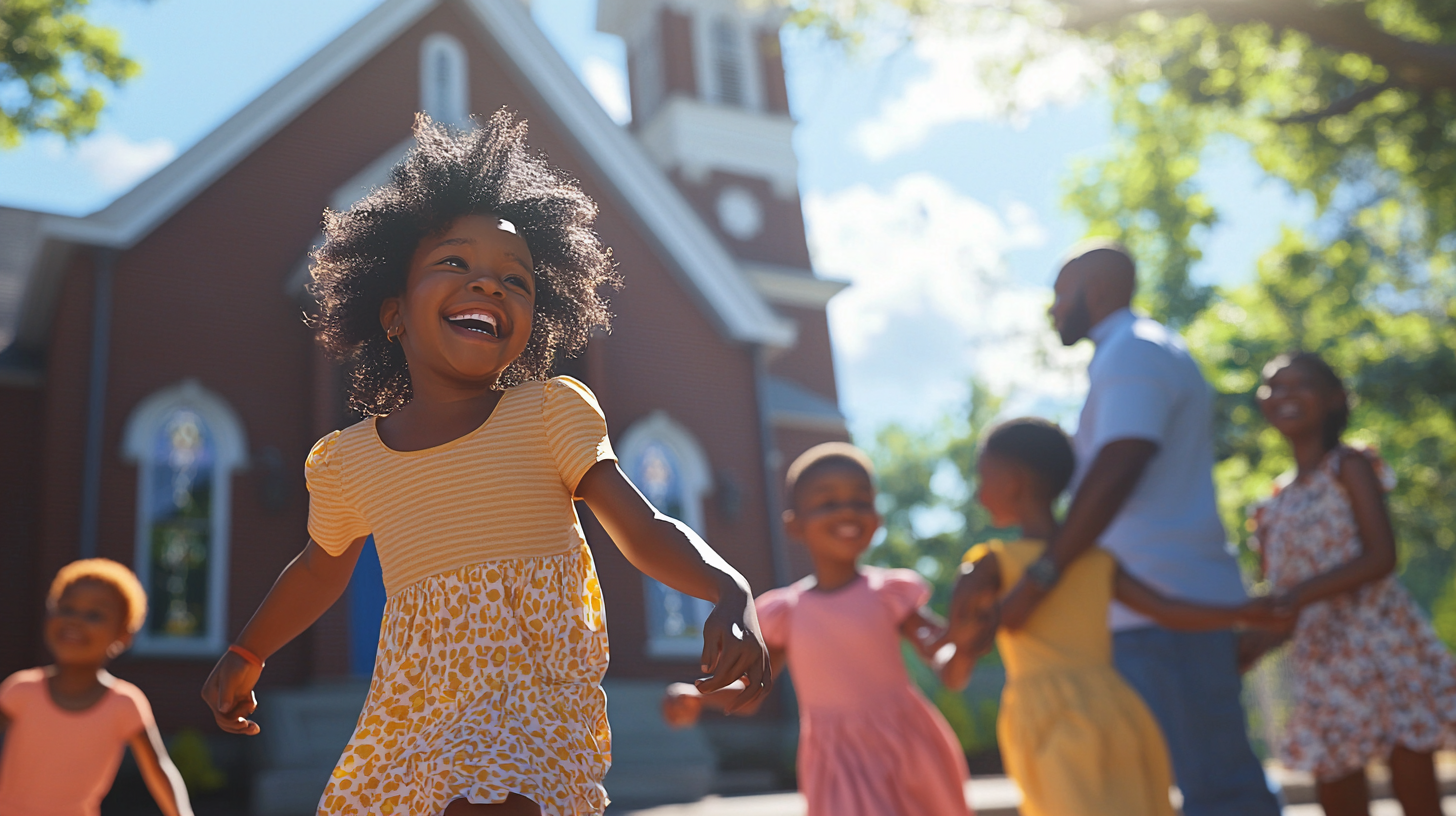 Happy African American Kids Playing At Church 