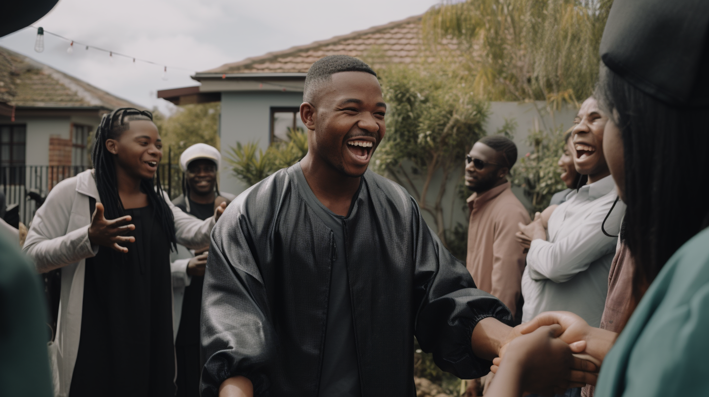 Happy African Man Graduates at Family Home