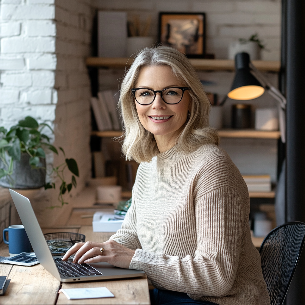 Happy Business Woman Working in Cozy Workspace