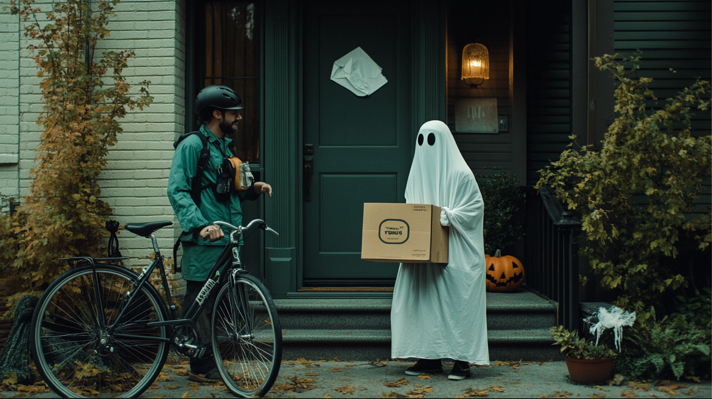 Happy Ghost Receives Halloween Food Delivery