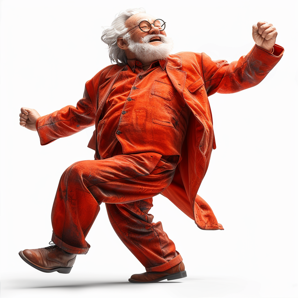 Happy Grandpa in Red Suit on White Background