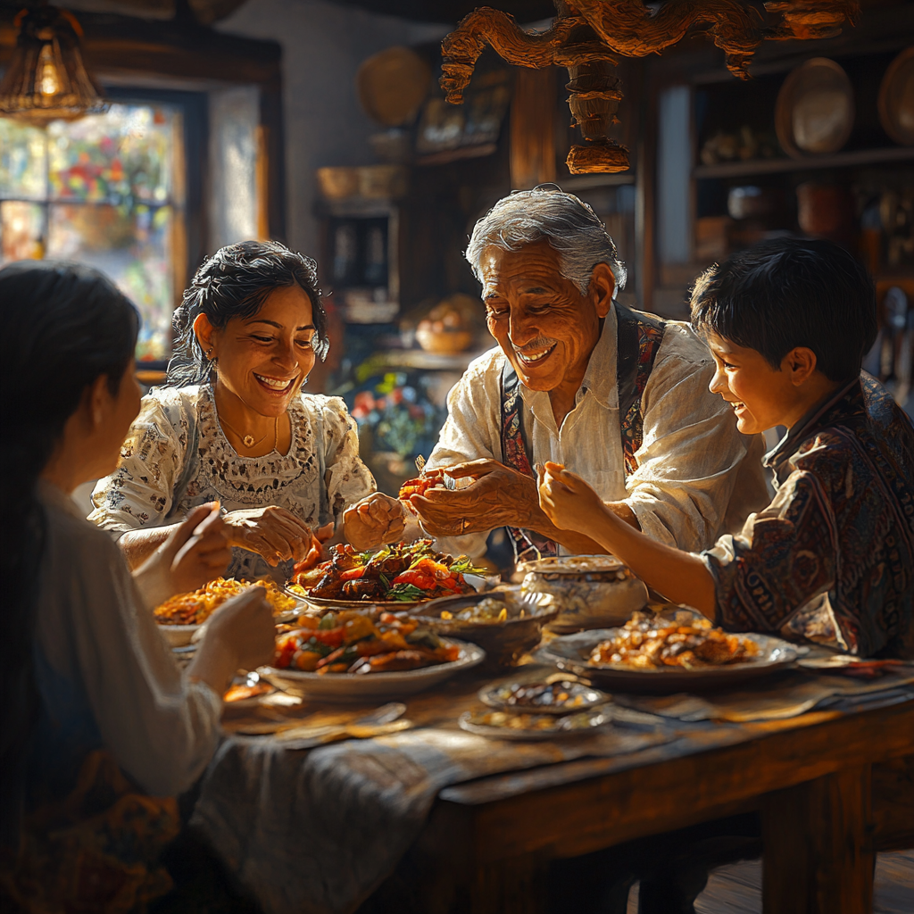 Happy Guatemalan Family's Joyful Dinner Time Together