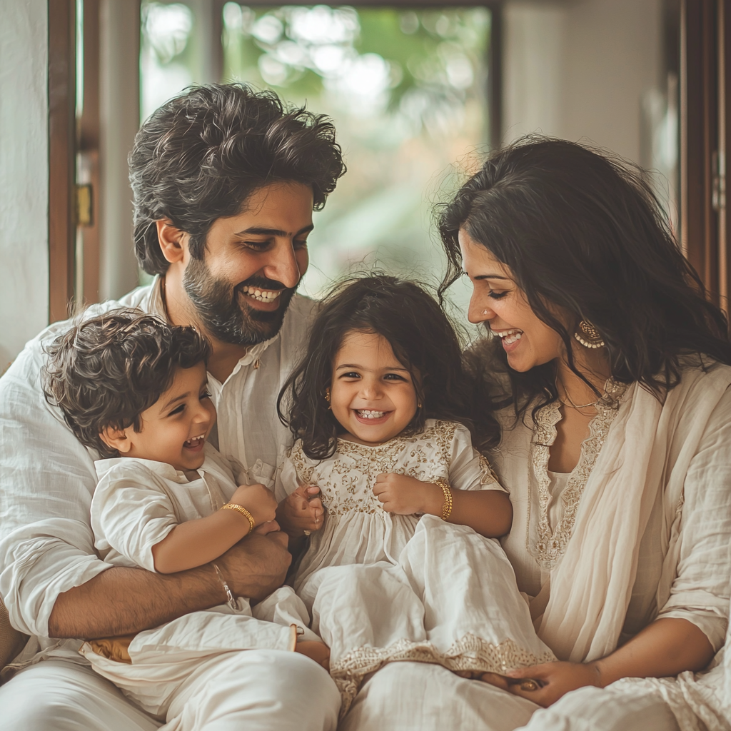 Happy Indian Family Playing and Laughing at Home