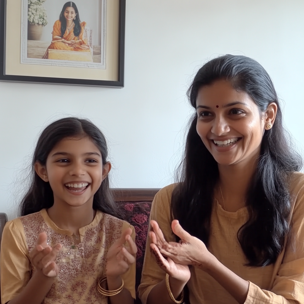 Happy Indian Mom and Daughter on Video Call