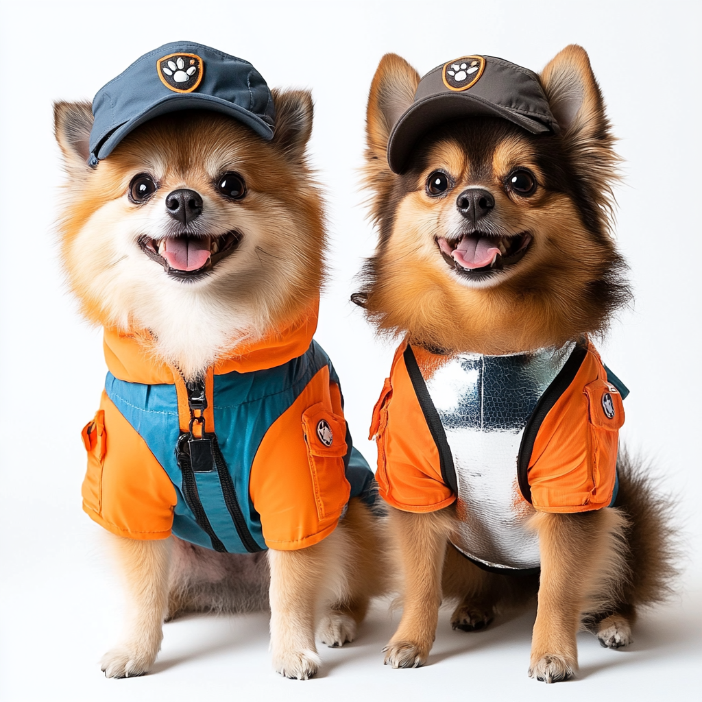 Happy Pomeranian & Reflective Dog Studio Portrait