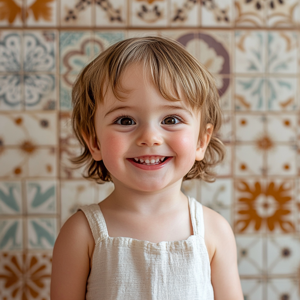 Happy Toddler's Bright Smile in Bathroom