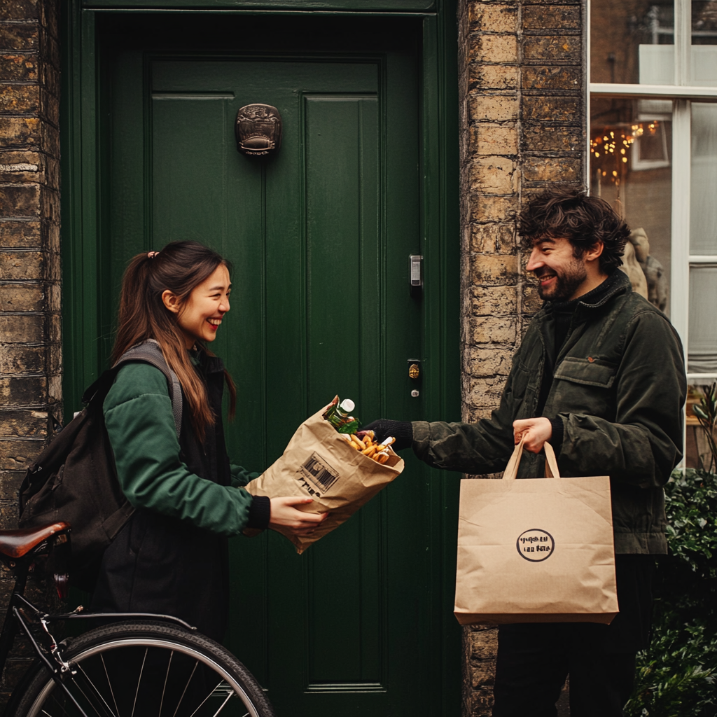 Happy Woman Gets Uber Eats Delivery