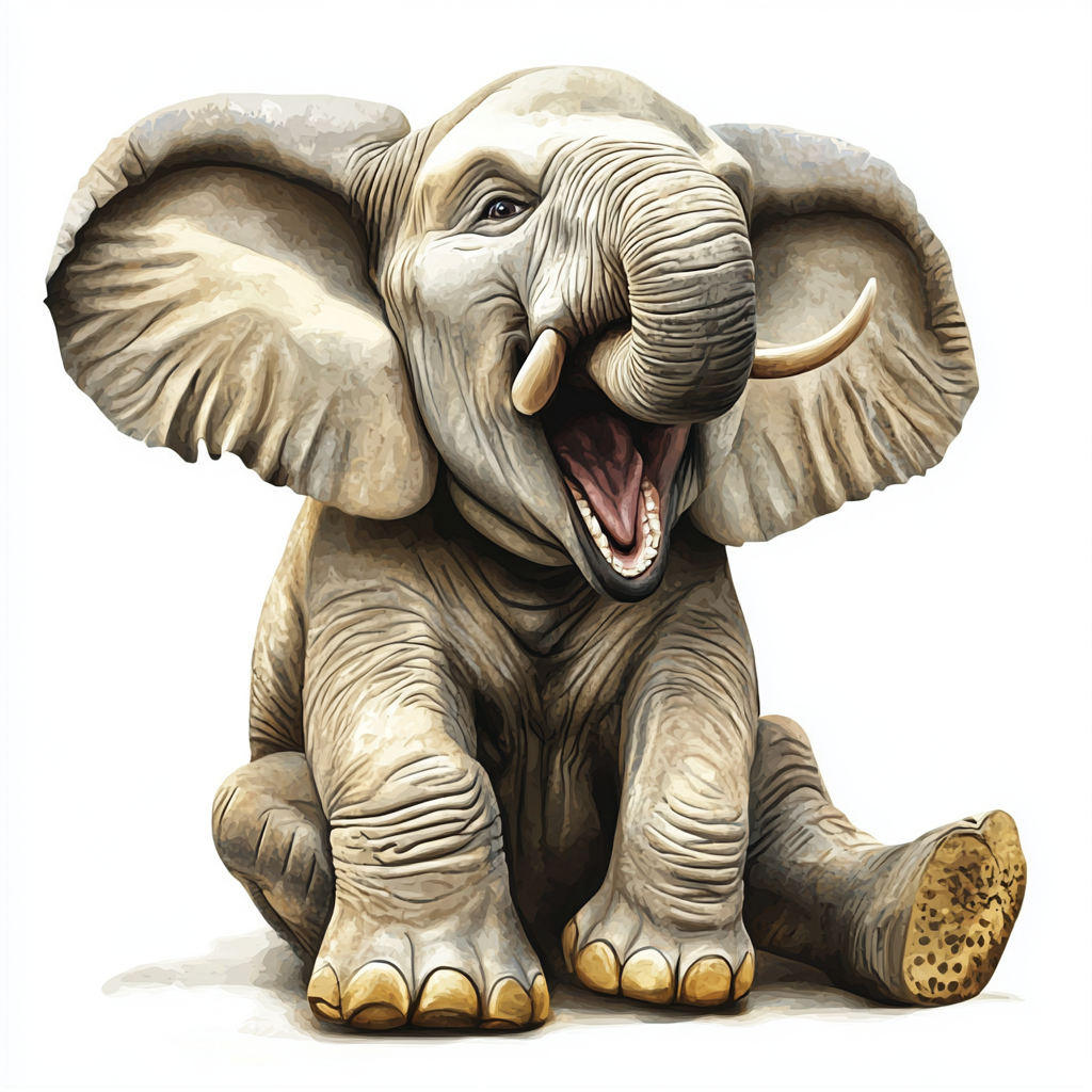 Happy cartoon elephant with big ears and tusks