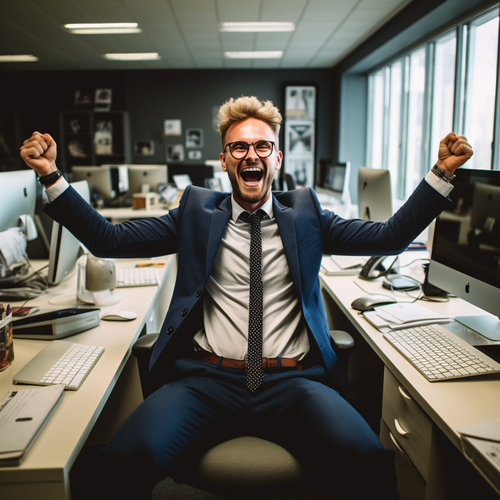 Happy office worker captured in high quality